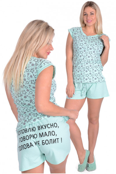 Купить Женская пижама ЖП 006 (ментоловый + звезды) на Неженке